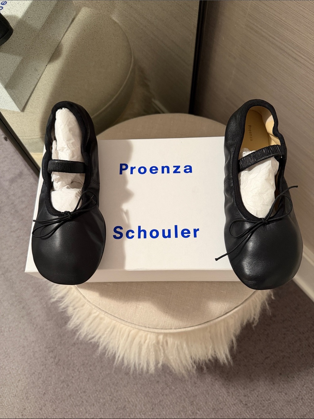 Proenza Schouler Black Leather Mary Jane Ballet Flats